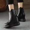 Stiefel 2024 Kuhleder -Plattform -Knöchel Damen Mode Keilschuhe für Frauen sexy runde Zehen High Heel Herbstpumpen Frau