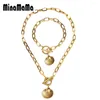 Necklace Earrings Set Stainless Steel Paperclip Chain Shell For Women Vintage Toggle Bracelet Sets
