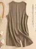 Coletes femininos japoneses cistos de entrega casual casual com decote em linho de linho de linho sem mangas de verão vestido de colete comprido moda 2024 k922