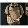 한국 아메리카 캐주얼 남성 Tshirt 여름 툴링 스타일 짧은 슬리브 포켓 셔츠 칼라 의류 느슨한 플러스 사이즈 크기 상위 240428