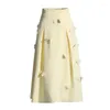 Skirts Sweet Elegance High Waist A- Line Skirt Women 2024spring Summer Patchwork Flower Decoration Yellow Long Female