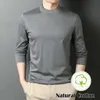 100% merceriseerde katoenen vlakte T -shirt mannen Turtleneck lange mouw winter onderhirt Koreaanse kleding man solide kleur hoge kwaliteit xl 240424