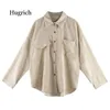 Women's Blouses Fashion Woman Corduroy Jacket Solid Shirt Single Breasted Turn Down Collar Long Sleeve Pocket Button Feminina