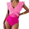 Dames zwemkleding 2024 RUFF TWEEDE PACK HOLLW OUT VE-NECK SEXY BIKINI SET SOLITE kleur hoge taille push up fishion zwempak.