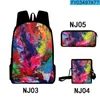 Ryggsäck hiphop ungdomlig slipsfärgad graffiti oljemålning 3d tryck 3st/set resväskor bärbar dagpack axelväska blyertsfodral