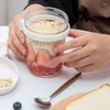 Controles de avena de botellas de almacenamiento con tapas para la cuchara del recipiente hermético reutilizable en la taza de desayuno de vidrio de las tazas Go para frascos de yogurt de cereales