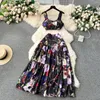 Werk jurken Gagaok Beach Style Tweed Piece Suits Riem Slim Short Tops Vintage Long A Line Rok Women Fashion Floral Print Sets