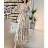 Robes de fête Femme Floral Print Ruffle High Taist Fée élégante Long Holiday Holiday Trendy V Neck Slim Beach Maxi Robe Vestido