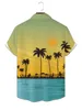 Camisas casuais masculinas Summer Coconut Tree Beach Sunset 3D Botões de moda de moda impressa Camisa Hawaii Férias de mangas curtas de mangas curtas