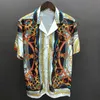 Men Short Sleeve Luxury Royal Gold Printed Shirt Floral Baroque Designer Shirt Men High Street Vintage Party Banquet Souvenir 240429