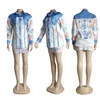 T1079 European American Dames Two -Piece Dress New Denim Print Slim Casual Shirt Rok Suit