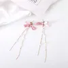 Dangle Earrings Heart Shaped Asymmetric Crystal Long Imitation Pearl Tassel For Women Pink Bow Party Jewelry Gifts