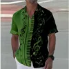 Camisas casuales para hombres 2024 Música 3D Camisa de solapa de manga corta impresa