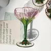 Vintage Floral Crystal Champagne Flutes Verres à vin rouge et bols de crème glacée à la main rose avec charme autrichien du milieu du siècle 240429