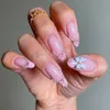 24Pcs Pink Round Head Almond Fake Nails with Heart Shape Wearable Ballerina False Nail Tips Full Cover Press on 240423