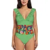 Swimwwear pour femmes Paix Deep V-cold Halter Halter One-Piece Maigneux Mes d'assurance-descendants Monokini Beach Bathing Trots Love 60s