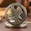 Relógios de bolso relógio antigo relógio Hollow Out Eagle Hawk Wing Bronze Bronze Movimento Colar Chain Clock para homens Mulheres Presente Relvoj