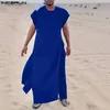 incerun clothing clothing men يضعون المملكة العربية السعودية الصلبة o-diveless kaftan Jubba Thobe Pants 2PCS Suits Mens Suits 240428