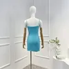 Lässige Kleider von höchster Qualität 2024 Frühlings Sommer solide sexy Party leuchten blaue Diamanten schlanker Schlupf Ärmel und Mini Kleid Frauen