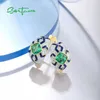 Backs Earrings SANTUZZA Authentic 925 Sterling Silver For Woman Sparkling Green Spinel Enamel Grand Solitaire Party Gifts Fine Jewelry