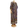 Robes de fête Multicolore Striped Cotton Malfflare Sleeve Robe Femme Indie Folk Oat O Neck Maxi Vestidos avec écharpe 10265