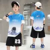 Boys Summer Quickdry Basketball Jersey Sports Clans à manches courtes 514 ans Fashion Kids 2pcs TshirtsShort Pantals Vêtements 240428