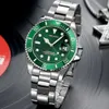 Armbandsur Klassiska Mens Quartz Green Ghost Diver Series Rostfritt stål Vattenproof Calendar Clock Business Luxury Reloj Hombre D240430