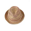 Wide Brim Hats Women Boho Lady Panama Colorful Striped Foldable Straw Hat Beach Summer Sun QDD1147