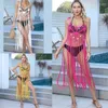 Frauen Häkeln Strandkleid Badeanzug Coverups hohl aus Long Quasten Spaghettis