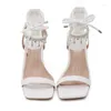 Sandaler Summer Fringe Bling Crystal Lady 9cm High Heels Designer Block Mid Luxury Square Toe Catwalk Shoes