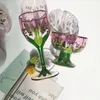 Vintage Blumenkristall -Champagner -Flöten -Rotweingläser und rosa handbemalte Eisschalen mit österreichischem Mitte des Jahrhunderts 240429