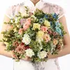 Decoratieve bloemen Simulatie Zijde Fringed Pink Roses Bouquet El Decorartificial Rose Fake Flower Auditorium Decoratie Green Plant