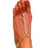 Anklets Bohemia Blue Wit Imitatie Pearl Beading Elastische teen Ring Anklet voor vrouwen Summer Beach Barefoot Sandalen voet sieraden