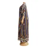 Robes de fête Multicolore Striped Cotton Malfflare Sleeve Robe Femme Indie Folk Oat O Neck Maxi Vestidos avec écharpe 10265