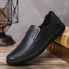 Casual Shoes Men Leather 2024 Cowhide Perforated Hollow Driving One Piece For