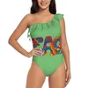 Swimwwear pour femmes Paix Deep V-cold Halter Halter One-Piece Maigneux Mes d'assurance-descendants Monokini Beach Bathing Trots Love 60s