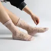 Chaussettes de femmes coréenes de la mode d'été LSTRIE UltraHin Transparent en dentelle en soie cristal rose fleur élastique courte femelle cool