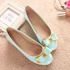 Zapatos casuales Snurulan Candy Candy Color redondeo de puntas redondas Damas de cuero japoneses Broknot Single Shine Ballerinas