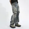 Jeans maschile luzhen sporco sporco in stile grattugiato casual buco della moda retrò pantaloni a gamba larga dritta 2024 estate 9c5740