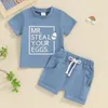 Ensembles de vêtements Toddler Boy Pâques tenue mr volez votre lettre d'oeufs t-shirt haut de couleurs solides couleurs tronquées shorts d'été