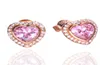 Higu jakość 18 różowe złoto różowe kryształowe kolczyki w kształcie serca z oryginalnym pudełkiem na p