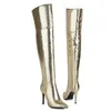 Boots Fashion Boot Femmes High Sexy Gold Silver Over the Knee Automne Wincm Hiver Talons Femmes Chaussures Grands Taille 48