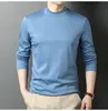 100% merceriseerde katoenen vlakte T -shirt mannen Turtleneck lange mouw winter onderhirt Koreaanse kleding man solide kleur hoge kwaliteit xl 240424