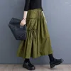 Gonne moda 2024 donna a colore solido autunno sciolto tasche grandi tasche vintage pieghe di streetwear ad alta vita vintage