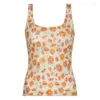 Damestanks mesh pure zomer bloemen oranje kanten tanktop