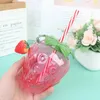 Vinglas Glasögon Summer Cartoon Strawberry Straw Cup Plastic Lovely Girl Portable Water