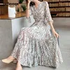 Robes de fête Femme Floral Print Ruffle High Taist Fée élégante Long Holiday Holiday Trendy V Neck Slim Beach Maxi Robe Vestido