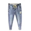 Lente zomer Koreaanse mode mannen luxe jeans overalls elastische trekkoord vracht gewassen kleding taps toelopende baggy joggers broek 240426