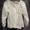 Blouses feminina feminina Mulheres Camisa de algodão branco Costura de renda Hollo