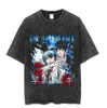 Retro Wash T-shirt Chain Saw Herr Anime T-shirt Harajuku stor t-shirt bomullsmodegatan kläder unisex topp 6 240426